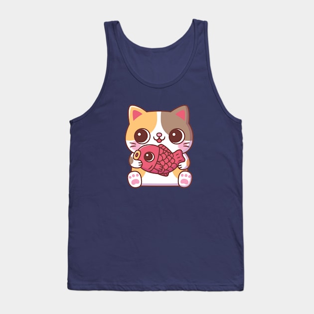 Cute Cat With Red Carp Fish Tank Top by rustydoodle